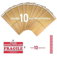 Vinyl Record Shipping Boxes with Fragile Stickers, LP Mailers 12-inch, Kraft