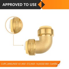 2 PCS 1 Inch x 1 Inch Pushfit 90 Degree Elbow Connect Brass PEX Copper CPVC
