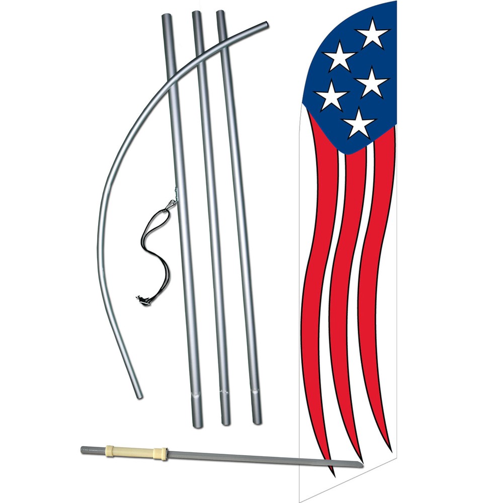 Stars / Stripes Flag with Flag Pole and Spike