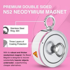 2000LB Powerful Double-Sided Neodymium Fishing Magnet – 3.70” Pulling Force