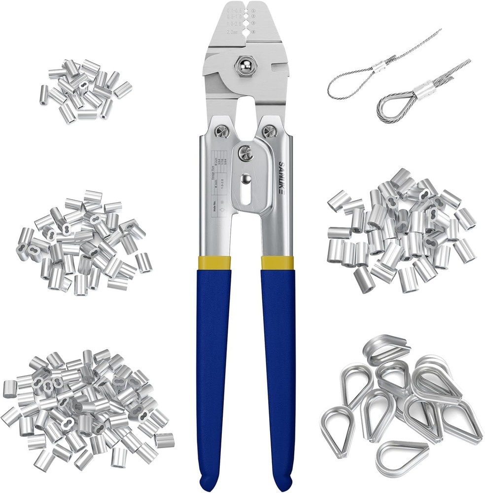 Wire Rope Crimping Swaging Tool Kit for Wire Cable Crimps Aluminum Double Barrel