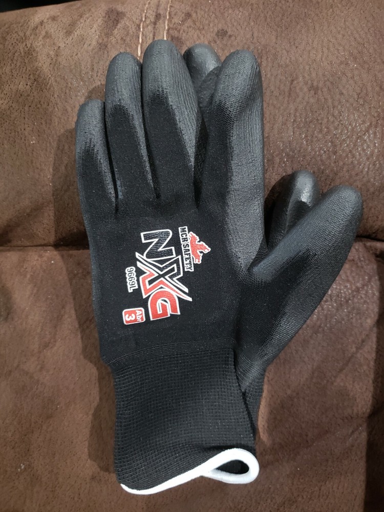 MCR Safety 9669, 13 Gauge Black Nylon Shell, Black PU Palm and Fingers Large