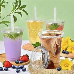 100 Sets 32 oz Clear Plastic Cups Lids Straws Iced Coffee Smoothies Juices