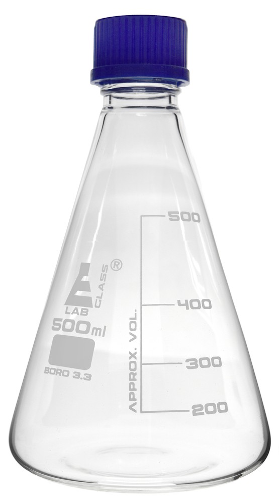 500ml Erlenmeyer Conical Flask with Teflon Lined Screw Cap, Borosilicate Glass