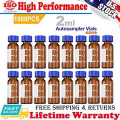 1000Pcs 2ml Autosampler Vials + Screw Caps 9-425 Amber Glass Bottle Screw Top US