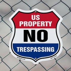 No Trespassing Shield Sign U.S. Property No Trespassing Shield Shaped Sign