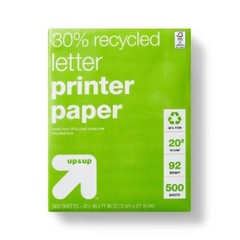 Printer Paper Letter Size 20lb 500ct White: 30% Recycled,8.5×11 In,92 Brightness