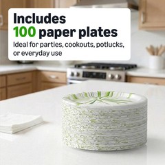 Amazon Basics Everyday Disposable Paper 100 Count (Pack of 1), White,Green