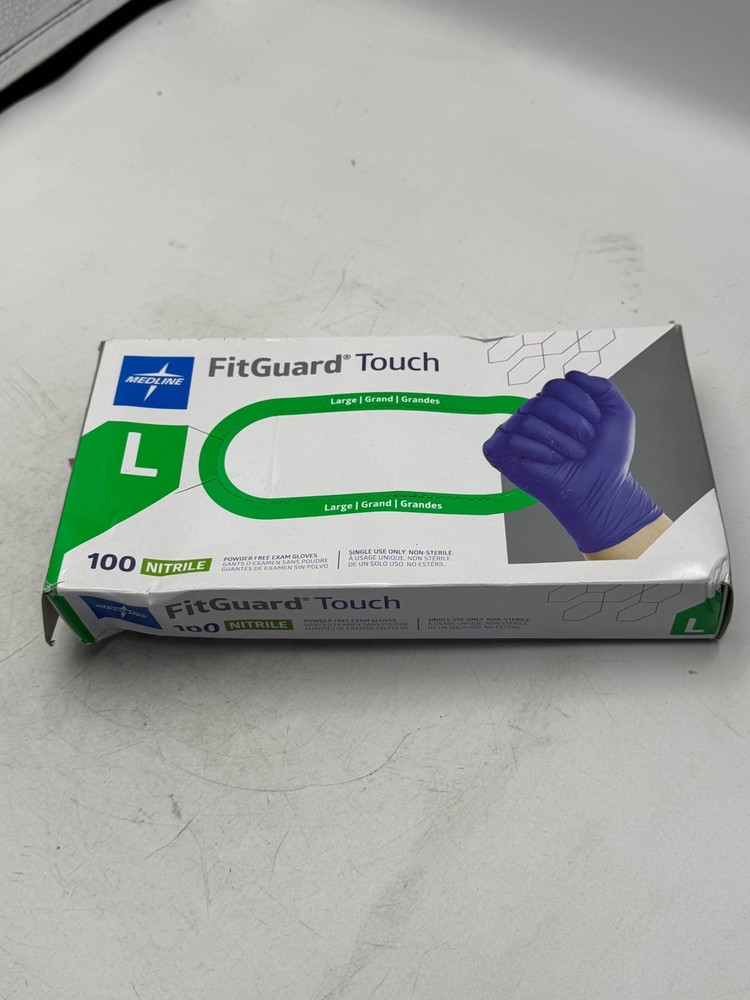 Medline FitGuard Touch Nitrile Gloves Large 100 Count Purple Exam Powder Free