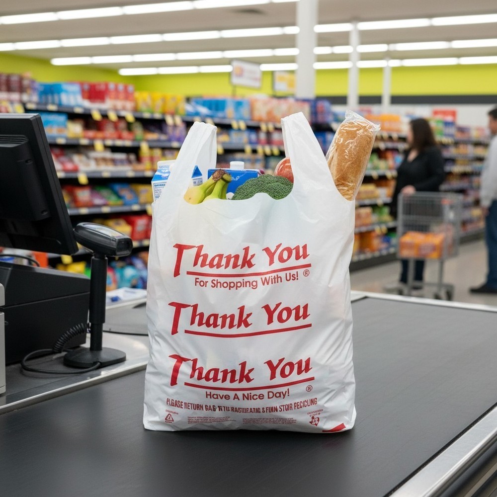 1000 T-Shirt Bags 1/6 Large 21 x 6.5 x 11.5 “Thank You”