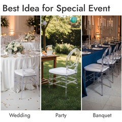 Set of 3 Crystal Clear Acrylic Chiavari Wedding Chairs with Cushions for Event