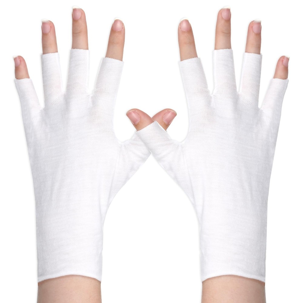 6 Pairs Eczema Gloves White Fingerless Gloves Cotton Glove for Dry Hands Slee…