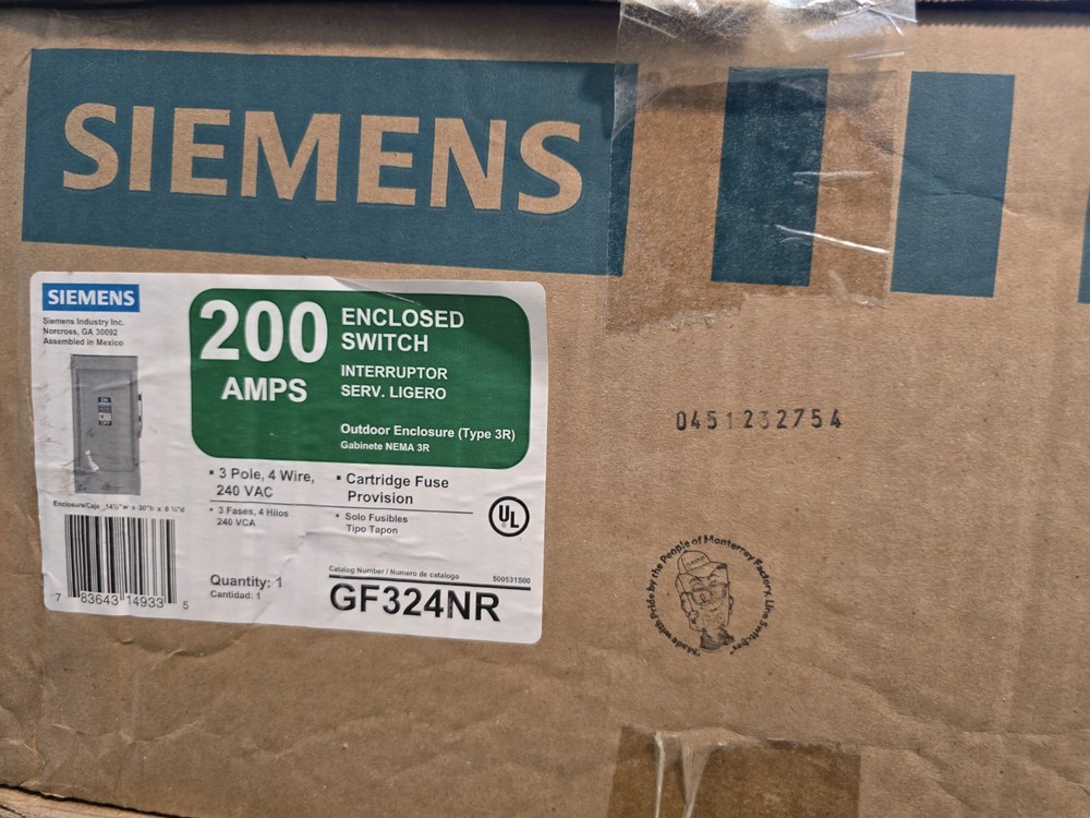 siemens GF324NR 200 amp 240V 3 phase fused disconnect outdoor rated