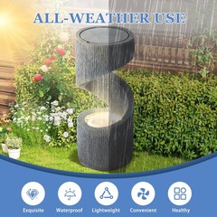31.9″ S-Shaped Water Fountain LED Lights Cascading Indoor Outdoor Floor Standing