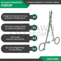 6-Piece Ultimate Hemostat Forceps Set Fishing Pliers FREE Case Kit-2 German Gr