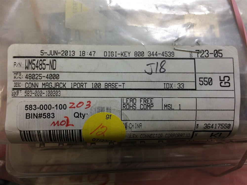 48025-4000 MOLEX CONN JACK 1PORT 100 BASE-T TH 4 PIECES