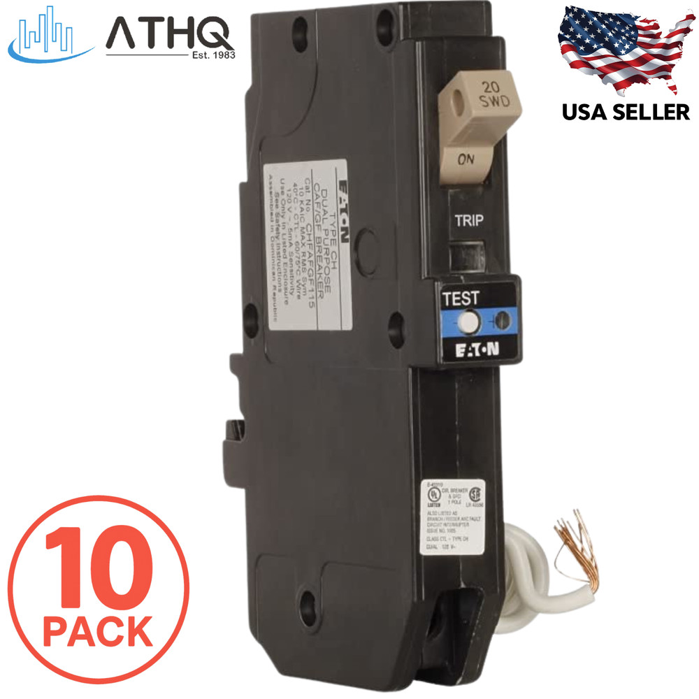 PACK OF 10 Eaton CHFN120DF 20A 1-Pole 120V AFCI/GFCI Pigtail Breaker Type CH NEW