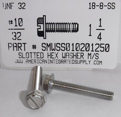 #10-32×1-1/4 INDENTED HEX WASHER SLOTTED MACHINE SCREW 18-8 STAINLESS STEEL (15)