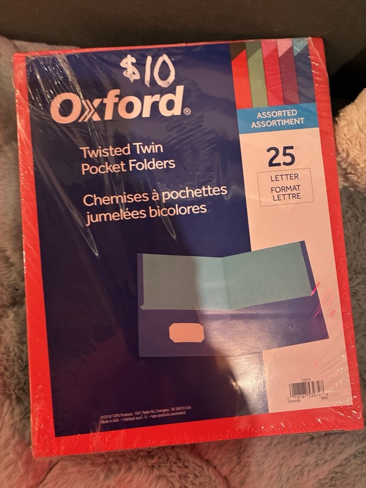 Oxford Twin Pocket Folders 25 Pack Letter Size Asst Durable School Office New
