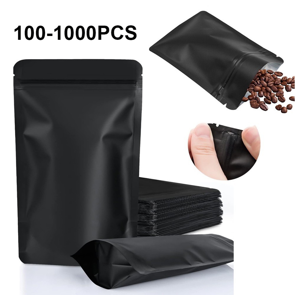 100-1000 Black Aluminium Mylar Bags Foil Stand Up Pouch Heat Sealer Food Storage