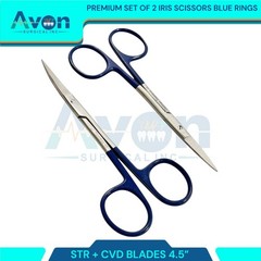 2pcs Premium Dissecting Iris Scissors with Sharp Points, Curved+Straight – 4.5in