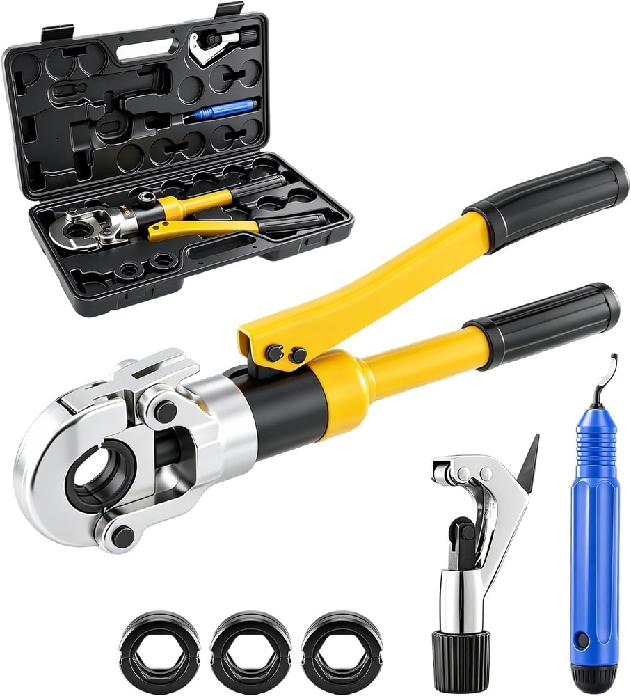 Hydraulic Copper Pipe Press Crimping Tool Kit PEX Crimper 1/2 3/4 1 Inch with Cu