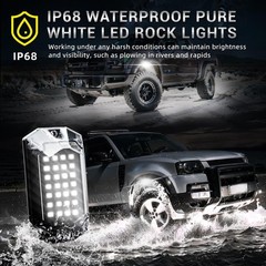 16 Pods Full Angle Pure White LED Rock Lights with Extension Wires, IP68 Wate…