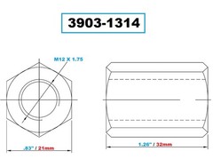 VERTEX M12 X 1.75 32MM LONG COUPLING NUT (3903-1314)