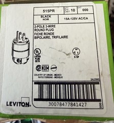 Leviton 515PR 15A 125V 2-Pole 3-Wire Black Round Plug NEMA 5-15P