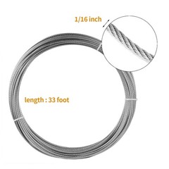 1/16″ 304 Stainless Steel Wire Rope 33FT with 50 Sleeves & 12 Thimbles Set