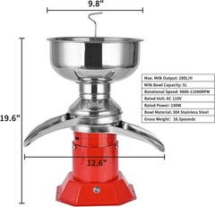 Electric Milk Cream Separator – 100L/H Cream Maker w/5L Stainless Bowl 110V 100W