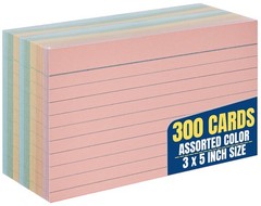 3×5 Lined Index Cards, Assorted Pastel Shades, 300 Pack