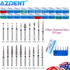 100Pcs AZDENT Dental Diamond Burs Medium FG for High Speed Handpiece 20Types