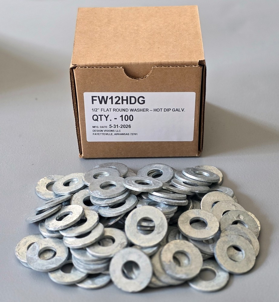 BOX OF 100 – 1/2″ – USS Hot Dipped Galvanized Flat Washers