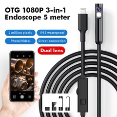 Dual Lens HD Snake Endoscope 16.4FT IP67 Waterproof Car Pipe Inspection Camera
