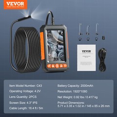 VEVOR Endoscope Camera with Lights Dual Lens Borescope 16.4FT Cable 4.3″ Screen