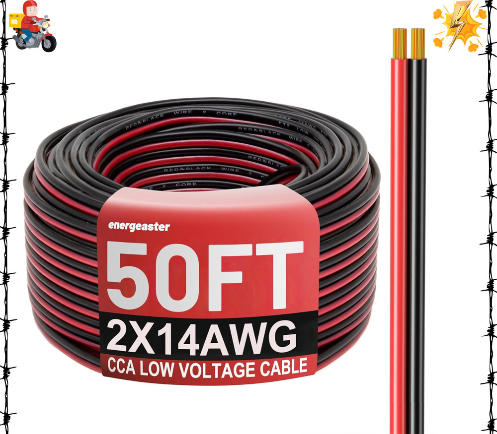 14 Gauge Wire, 14AWG Automotive Electrical Cord 50FT 2 Conductor Red Black 12…