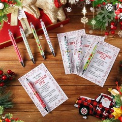 Tisancy 100 Pack Christmas Gift for Coworker Bulk Christmas Pens with Cards Red