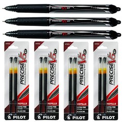Pilot Precise V5 RT, 3 Pens With 4 Packs of Refills, Black Ink, 0.5mm X-Fine