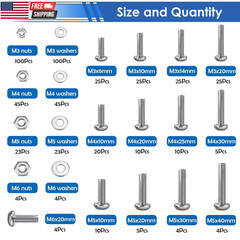 2020Pcs Nuts and Bolts Assortment Kit 32-Sizes M2/M3/M4/M5/M6 Nut Bolt Washer As