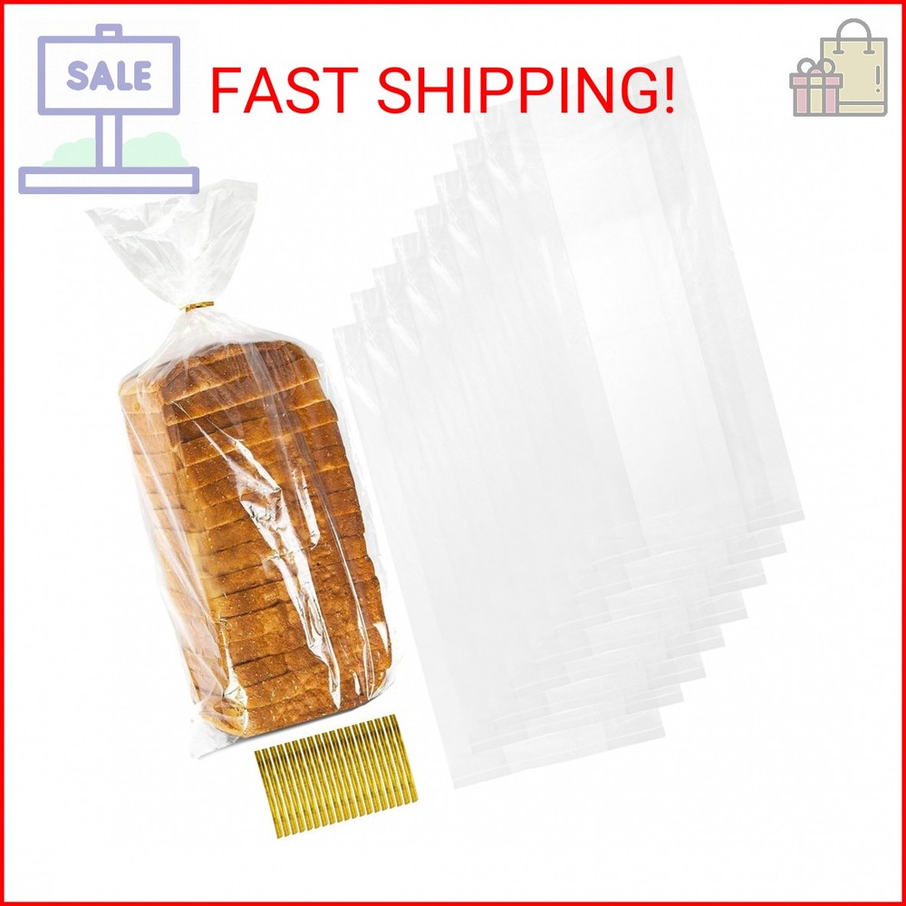 Nicunom 300 Pack Clear Bread Bags with Ties,18x4x8 Inches Plastic Bread Bag Bulk