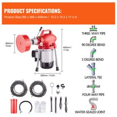 VEVOR Drain Cleaner Machine 120FT x 5/8In 370W Sectional Snake Auger Manual Feed