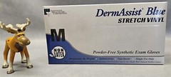(1000) DermAssist Blue Stretch Vinyl Exam Gloves Medium Powder Free Non-Sterile