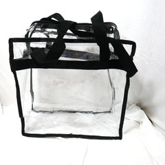 clear PVC stadium-approved tote bag with black handles, events venues security