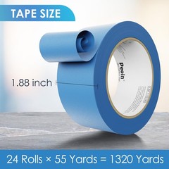 Blue Painters Tape Bulk 24 Rolls 1.88 Inch UV Resistant No Residue DIY Wall Pain