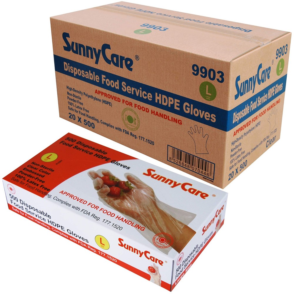 Poly Disposable HDPE Food Service Gloves, Box of 500, Total of 20 Boxes, Larg