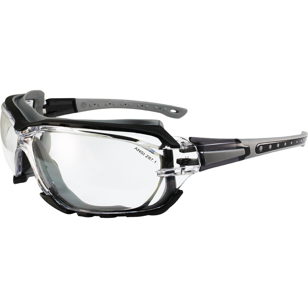 Birdz Eyewear Gasket Safety Padded Motorcycle Sunglasses Grey with Clear Lens