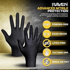 Raven SAS66518 SAS Safety Powder Free Examination Black Nitrile Gloves – 7 Mil L