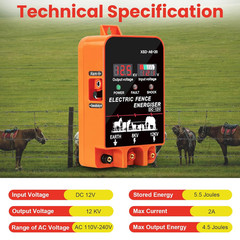 5.5J Electric Fence Charger Energizer, 5.5 Joules 10 Miles, AC DC 2 in 1 Powered