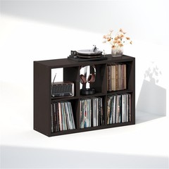 Pemberly Row 6 Cube Vinyl Record Media Storage Organizer in Dark Oak Finish
